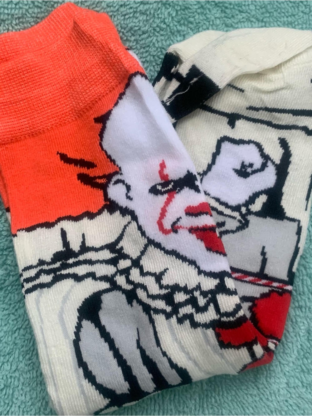 White & Orange Novelty Men's Crew Socks - Graphic Clown Design